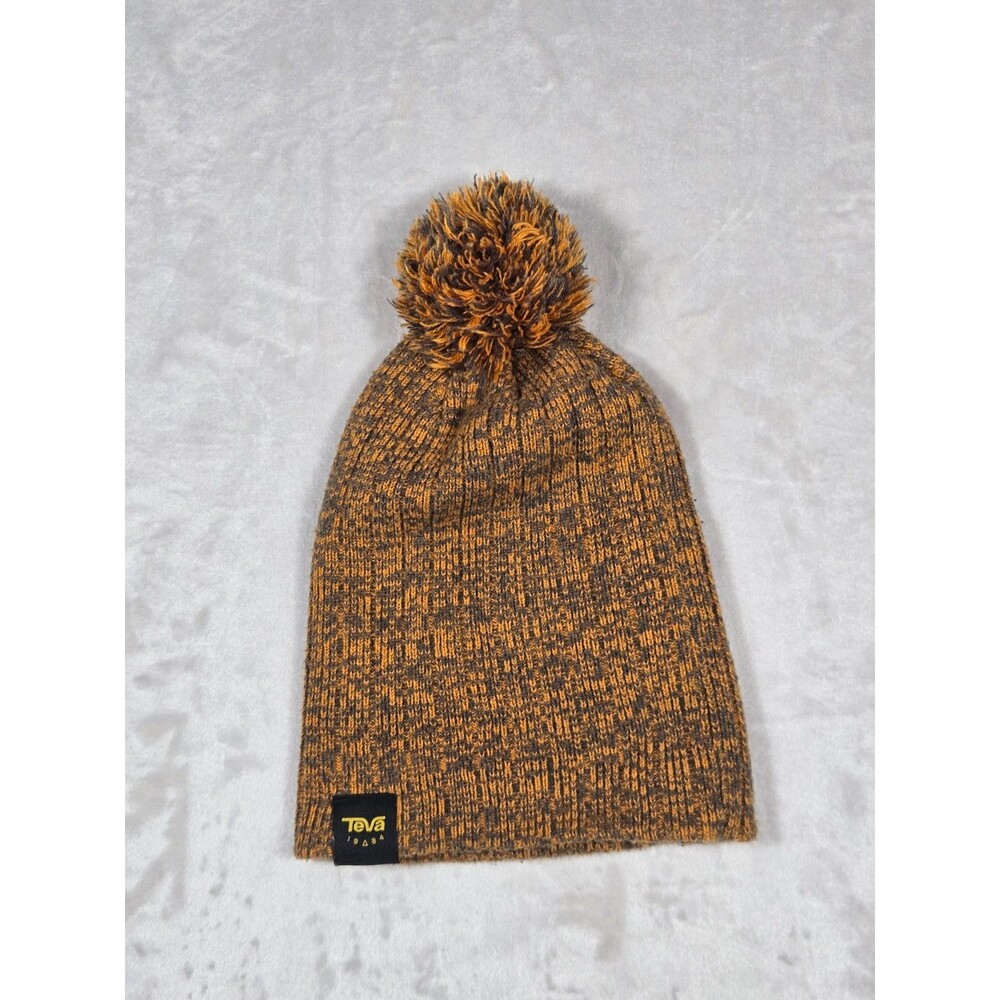 Teva 1984 Pom Pom Beanie Hat Brown Knit Gorpcore Slouchy Unisex Ski Winter Cap